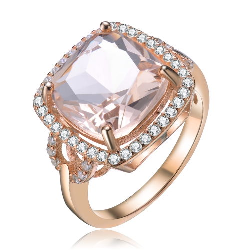 Rozzato Sterling Silver Rose Gold Plated Morganite Cubic Zirconia Coctail Ring Size 7