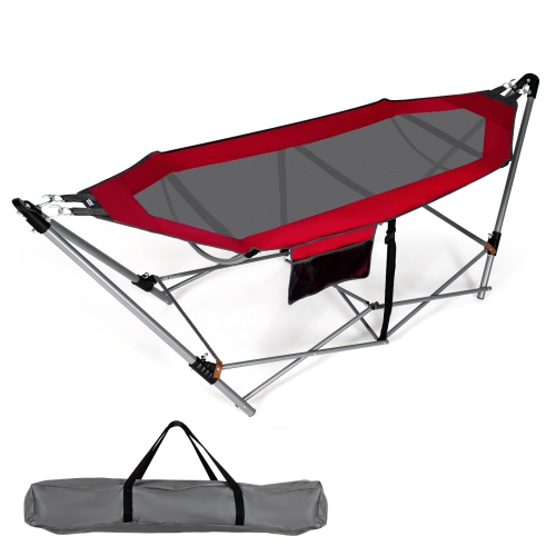 Image 1 of 9.. Topbuy Portable Folding Hammock Free Standing Hammock W/ Stand-Folds&Carrying Bag&Anti-Slip Buckle&Storage Pocket