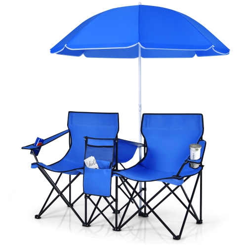 Topbuy Double Portable Outdoor Fishing 2 Seat Blue Folding Picnic Chair Beach Chair