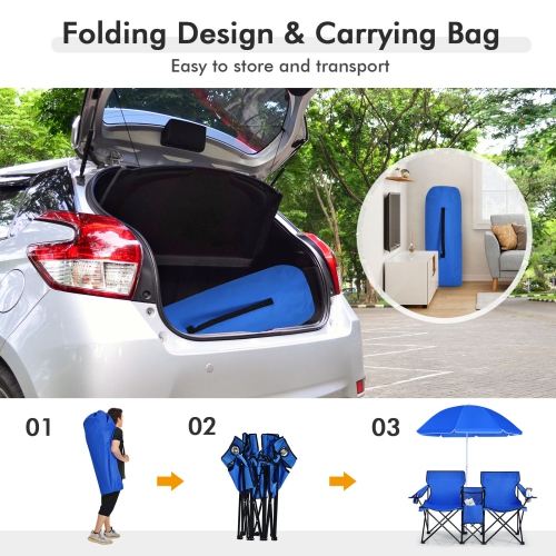 Topbuy Double Portable Outdoor Fishing 2 Seat Blue Folding Picnic Chair Beach Chair