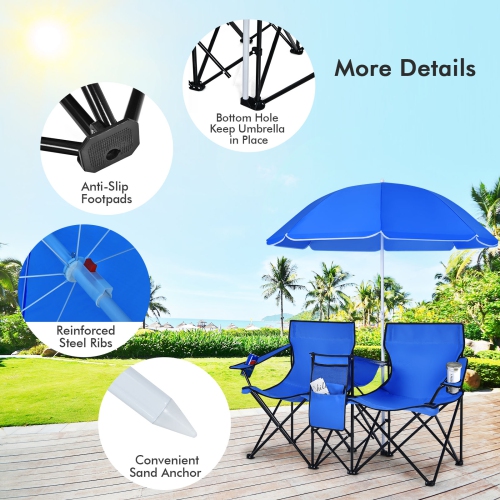 Topbuy Double Portable Outdoor Fishing 2 Seat Blue Folding Picnic Chair Beach Chair
