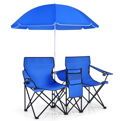 Topbuy Double Portable Outdoor Fishing 2 Seat Blue Folding Picnic Chair Beach Chair