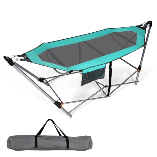Image 1 of 9.. Topbuy Portable Folding Hammock Free Standing Hammock W/ Stand-Folds&Carrying Bag&Anti-Slip Buckle&Storage Pocket