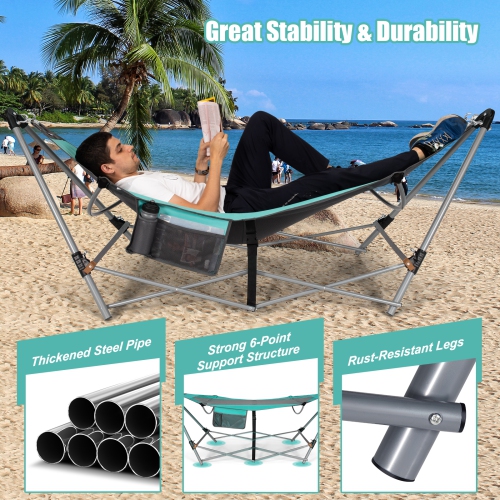 Topbuy Portable Folding Hammock Free Standing Hammock W/ Stand-Folds&Carrying Bag&Anti-Slip Buckle&Storage Pocket