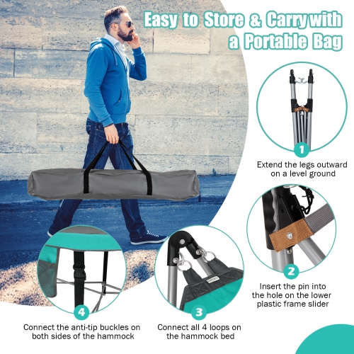 Topbuy Portable Folding Hammock Free Standing Hammock W/ Stand-Folds&Carrying Bag&Anti-Slip Buckle&Storage Pocket