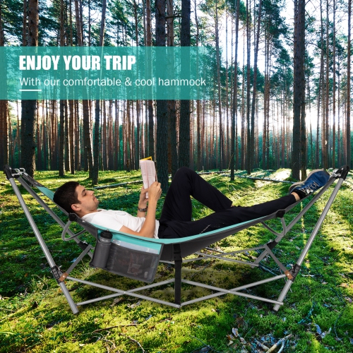 Topbuy Portable Folding Hammock Free Standing Hammock W/ Stand-Folds&Carrying Bag&Anti-Slip Buckle&Storage Pocket