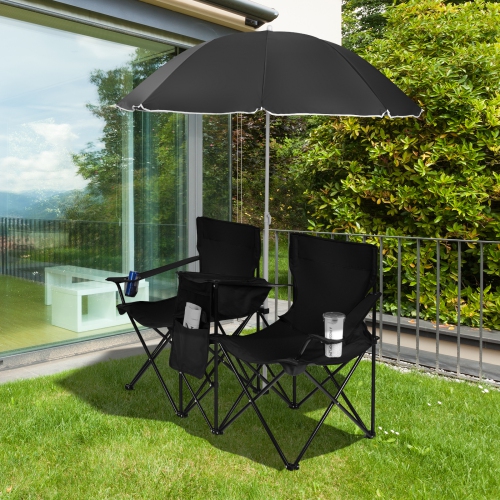 Topbuy Portable Folding Picnic Double Chair with Umbrella&Mini Table Outdoor Camping Chair for Beach Gray/Black/Turquoise