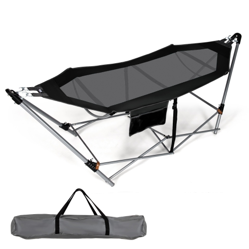 Image 1 of 9.. Topbuy Portable Folding Hammock Free Standing Hammock W/ Stand-Folds&Carrying Bag&Anti-Slip Buckle&Storage Pocket