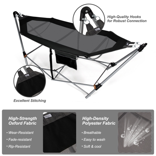 Topbuy Portable Folding Hammock Free Standing Hammock W/ Stand-Folds&Carrying Bag&Anti-Slip Buckle&Storage Pocket