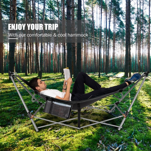 Topbuy Portable Folding Hammock Free Standing Hammock W/ Stand-Folds&Carrying Bag&Anti-Slip Buckle&Storage Pocket