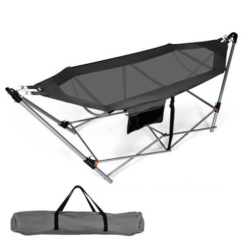 Image 1 of 10.. Topbuy Portable Folding Hammock Free Standing Hammock W/ Stand-Folds Carrying Bag Anti-Slip Buckle Grey