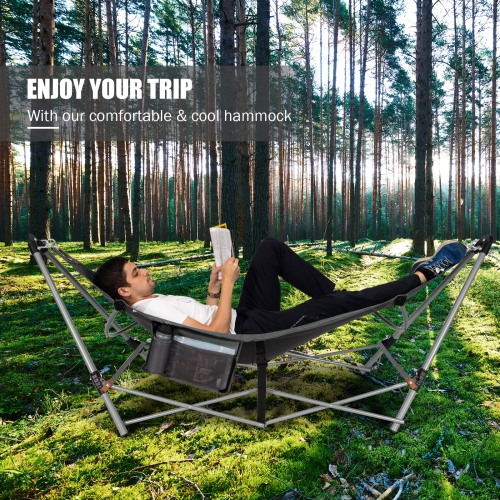 Topbuy Portable Folding Hammock Free Standing Hammock W/ Stand-Folds Carrying Bag Anti-Slip Buckle Grey