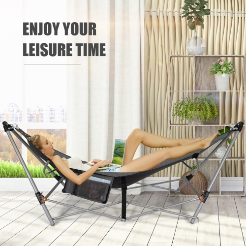 Topbuy Portable Folding Hammock Free Standing Hammock W/ Stand-Folds Carrying Bag Anti-Slip Buckle Grey