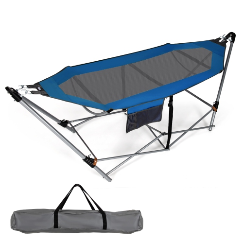Image 1 of 9.. Topbuy Portable Folding Hammock Free Standing Hammock W/ Stand-Folds&Carrying Bag&Anti-Slip Buckle&Storage Pocket