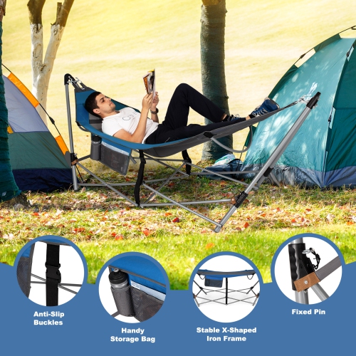 Topbuy Portable Folding Hammock Free Standing Hammock W/ Stand-Folds&Carrying Bag&Anti-Slip Buckle&Storage Pocket