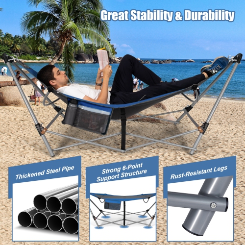 Topbuy Portable Folding Hammock Free Standing Hammock W/ Stand-Folds&Carrying Bag&Anti-Slip Buckle&Storage Pocket