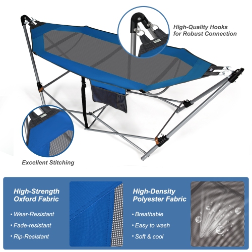 Topbuy Portable Folding Hammock Free Standing Hammock W/ Stand-Folds&Carrying Bag&Anti-Slip Buckle&Storage Pocket