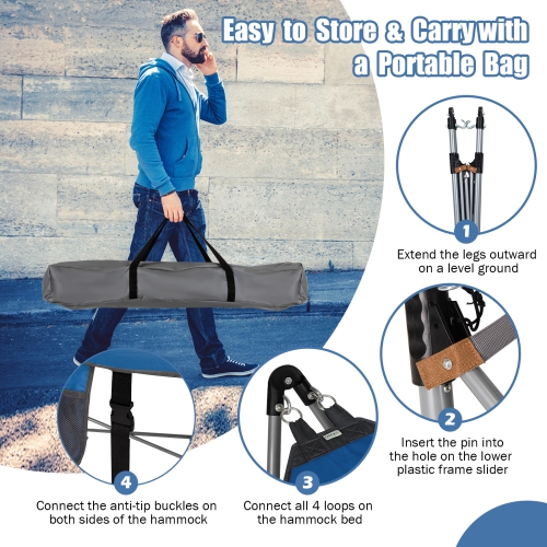 Topbuy Portable Folding Hammock Free Standing Hammock W/ Stand-Folds&Carrying Bag&Anti-Slip Buckle&Storage Pocket