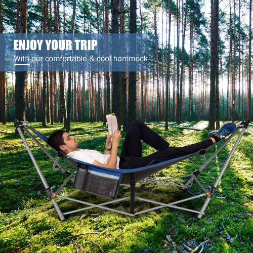 Topbuy Portable Folding Hammock Free Standing Hammock W/ Stand-Folds&Carrying Bag&Anti-Slip Buckle&Storage Pocket