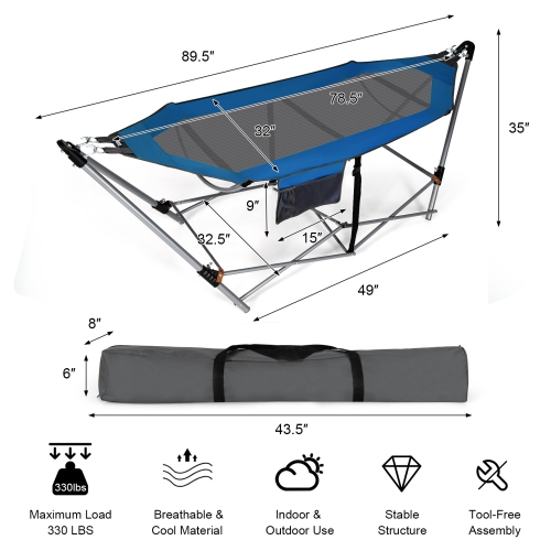 Topbuy Portable Folding Hammock Free Standing Hammock W/ Stand-Folds&Carrying Bag&Anti-Slip Buckle&Storage Pocket
