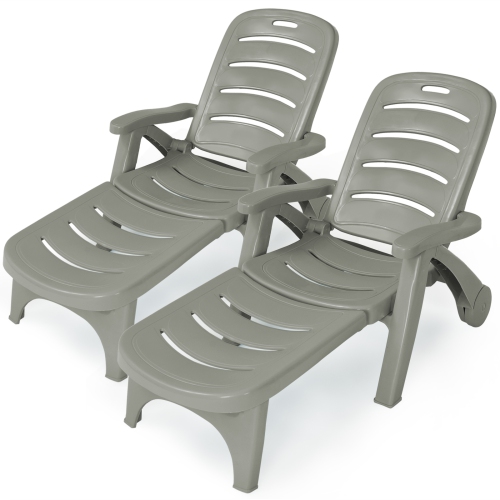 TOPBUY  Patiojoy 2 PCs Patio Chaise Lounge Chair 5-Position Folding Recliner for Beach Poolside Backyard White/gray/turquoise/brown