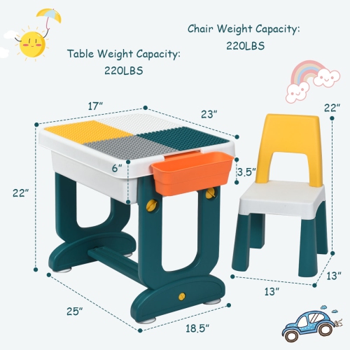 TopBuy Kids – Table de construction 5-en-1 avec chaise et dessus de table à deux côtés pour enfants – Table de dessin cadeau idéal pour les enfants