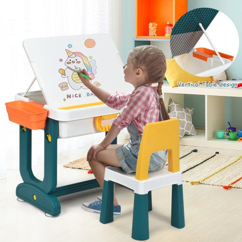 TopBuy Kids – Table de construction 5-en-1 avec chaise et dessus de table à deux côtés pour enfants – Table de dessin cadeau idéal pour les enfants