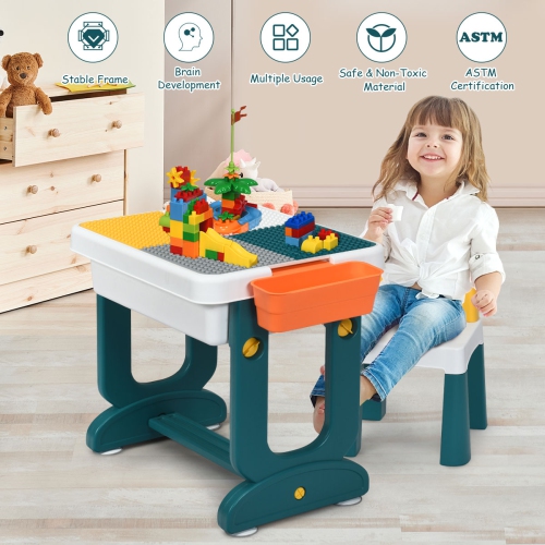 TopBuy Kids – Table de construction 5-en-1 avec chaise et dessus de table à deux côtés pour enfants – Table de dessin cadeau idéal pour les enfants