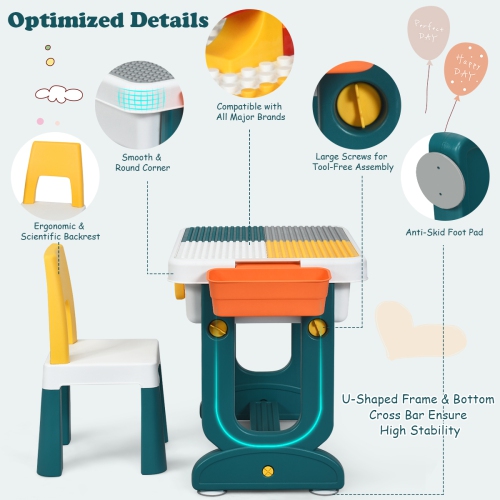 TopBuy Kids – Table de construction 5-en-1 avec chaise et dessus de table à deux côtés pour enfants – Table de dessin cadeau idéal pour les enfants