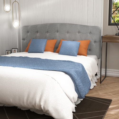Topbuy Tufted Upholstered Full Size Headboard Adjustable Height Light Grey/Dark Grey