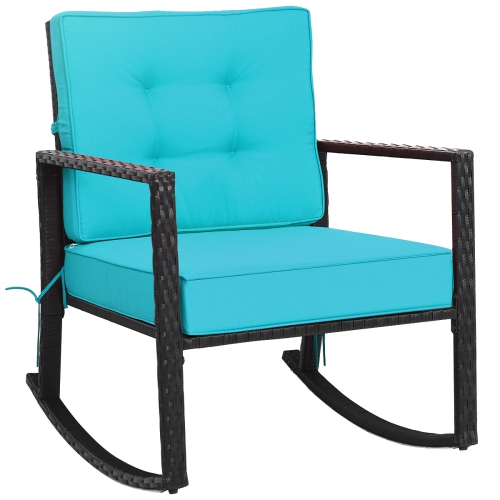 Patiojoy Outdoor Wicker Rocking Chair Glider Rattan Rocker Recliner with Cushion