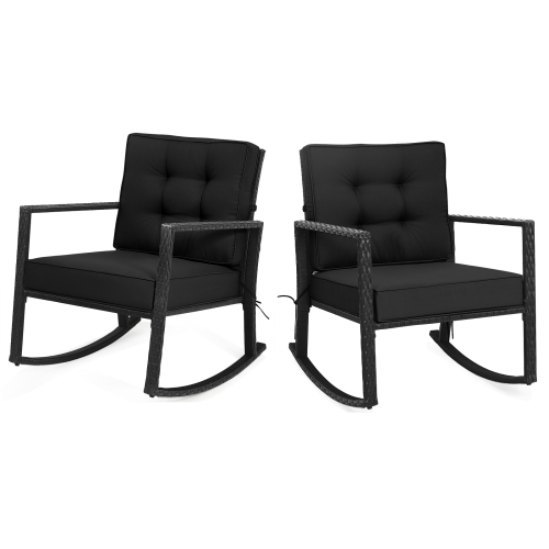 Patiojoy 2PCS Outdoor Wicker Rocking Chairs Glider Rattan Rocker Recliner with Cushion