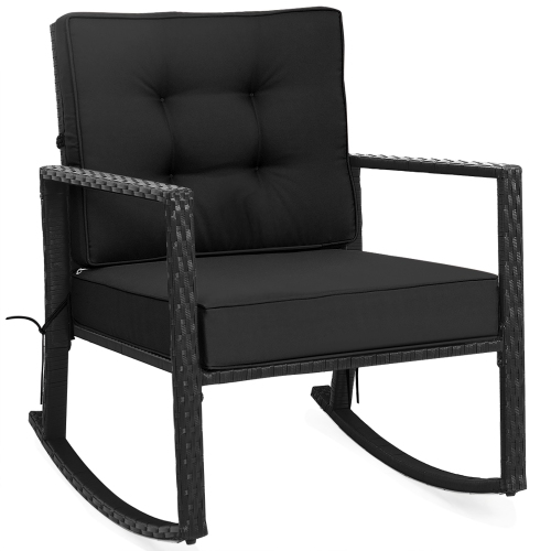 Patiojoy Outdoor Wicker Rocking Chair Glider Rattan Rocker Recliner with Cushion