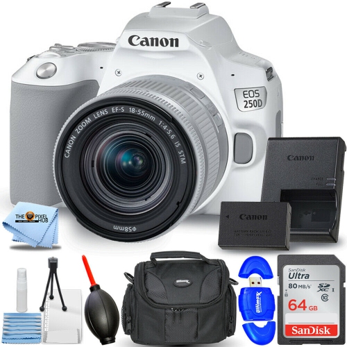 Canon EOS 250D / Rebel SL3 DSLR Camera with 18-55mm Lens (Black) + Bag +  64GB Card And More 