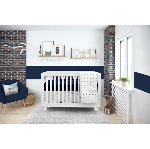 BEBELELO  4 Pieces Baby Bedding Set - Nursery Crib Set Of Skirt, Mattress Cover, And Duvet \w Cover for Kids, Boys, Girls, (Blue And Color \w