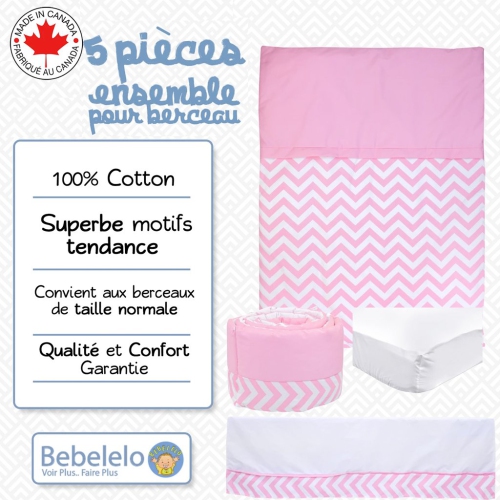 Ensemble de literie pour berceau de bébé Bebelelo pour garçons et filles - Ensemble de literie pour bébé 5 pièces