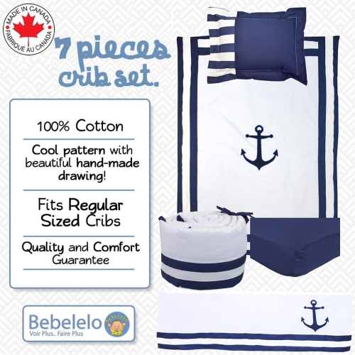 Ensemble de literie pour berceau de bébé Bebelelo pour garçons et filles - Ensemble de literie pour bébé 7 pièces