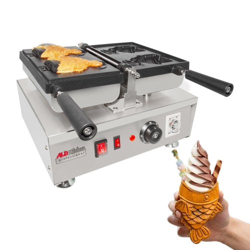 AP-199 gaufrier à poisson taiyaki | fer électrique taiyaki | 2 gaufres en forme de poisson à ouverture ouverte | antiadhésif