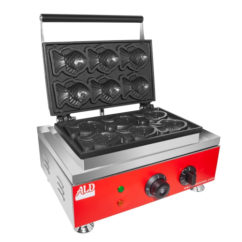 Taiyaki Fish Waffle Maker | Commercial Taiyaki Machine | Fish Shaped Waffles Taiyaki Maker | 6 Waffles | Stainless Steel | 110V