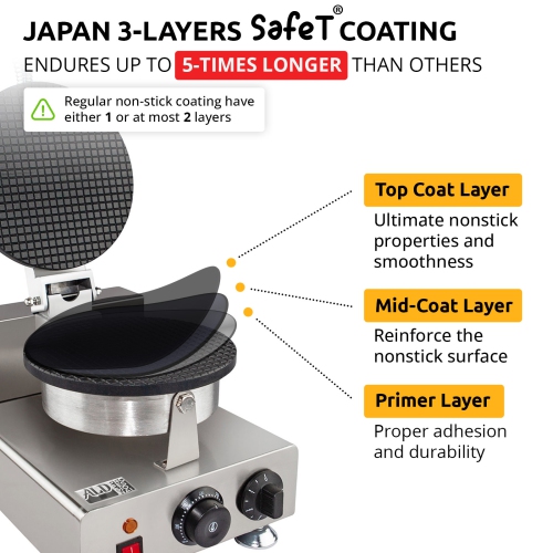 AP-600 Waffle Cone Maker | Commercial Ice Cream Cone Maker | Stainless Steel | Nonstick | Manual Control | 110V