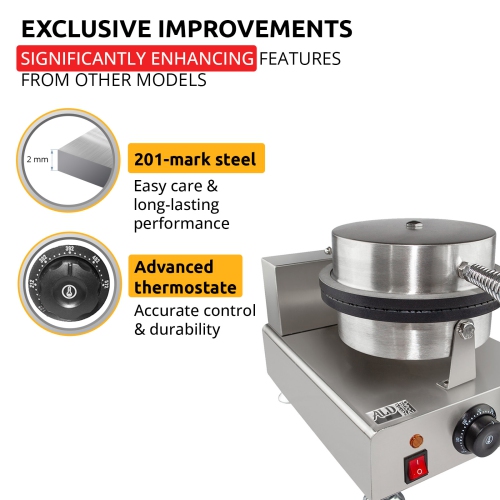 AP-600 Waffle Cone Maker | Commercial Ice Cream Cone Maker | Stainless Steel | Nonstick | Manual Control | 110V