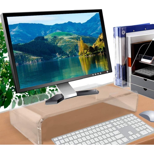 Acrylic Monitor Stand Riser for iMac, PC, Desktop, Laptop, TV Screen, Printer. Sturdy Platform, Transparent Computer Monitor Riser for Home and Office
