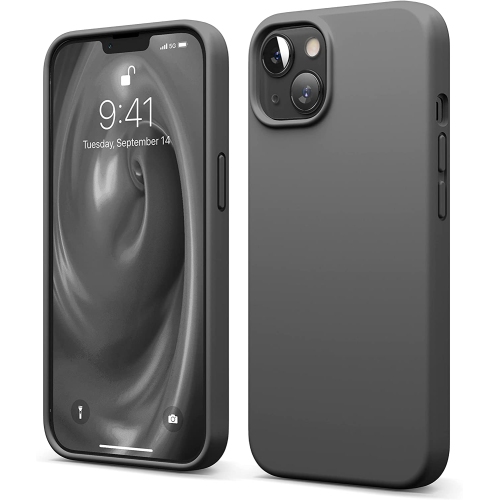 ELAGO  Compatible With Iphone 13 Case, Liquid Silicone Case, Full Body Screen Camera Protective Cover, Shockproof, Slim Case, Anti-Scratch Soft Microfiber Lining, 6.1" (Dark Grey)