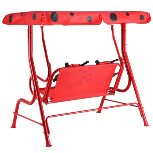 Gymax Kids Patio Porch Bench Swing w/ Safety Belt Canopy Outdoor Furniture Red