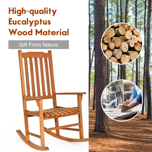 Gymax Outdoor Eucalyptus Rocking Chair Single Rocker for Patio Deck Garden Natural
