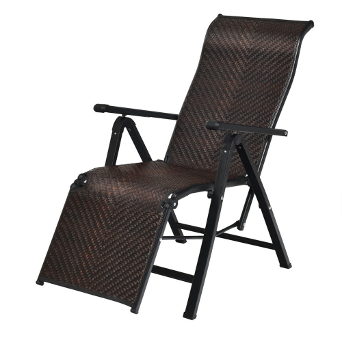 Gymax 2PCS Patio Rattan Folding Lounge Chair Recliner Back Adjustable Beach Yard Pool