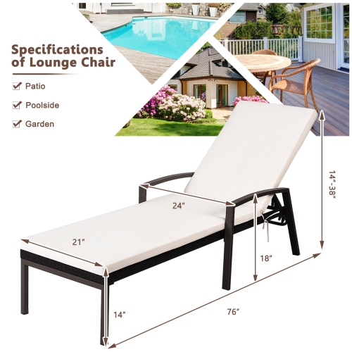 Gymax 2PCS Adjustable Patio Rattan Chaise Recliner Lounge Chair w/ Cushion