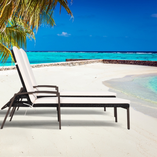 Gymax 2PCS Adjustable Patio Rattan Chaise Recliner Lounge Chair w/ Cushion