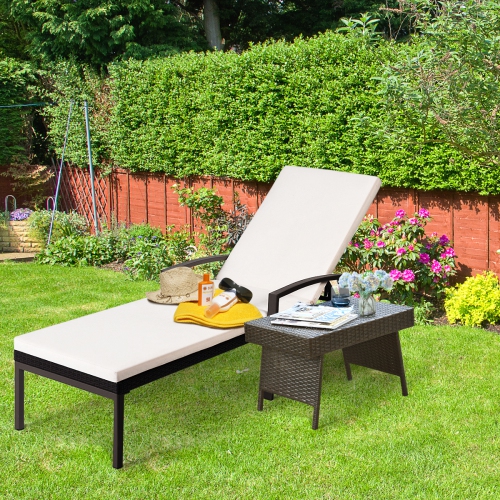 Gymax 2PCS Adjustable Patio Rattan Chaise Recliner Lounge Chair w/ Cushion