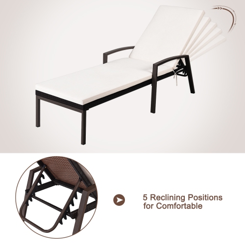 Gymax 2PCS Adjustable Patio Rattan Chaise Recliner Lounge Chair w/ Cushion